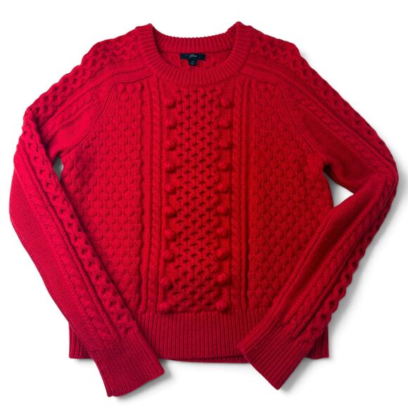 J. Crew Sweaters - j.crew red lambswool blend cable knit bobble sweater textured fisherman medium